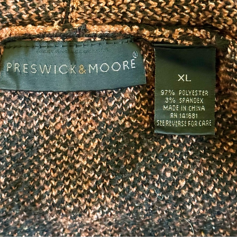 Preswick & Moore Plaid Open Front Cardigan Jacket Black Rust Check Knit Pockets - Picture 8 of 10